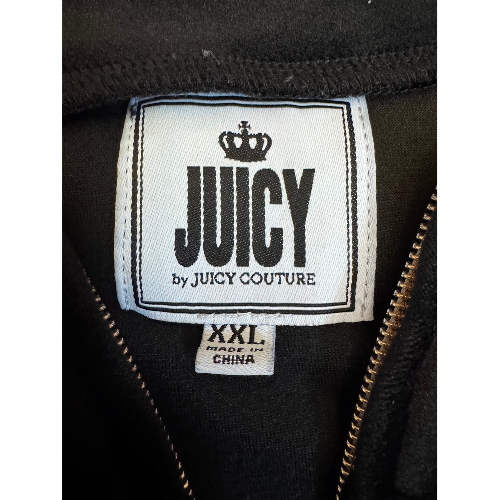 Juicy by‎ Juicy Couture Black Velour Zip Track Jacket Women's XXL Y2K - Picture 4 of 5